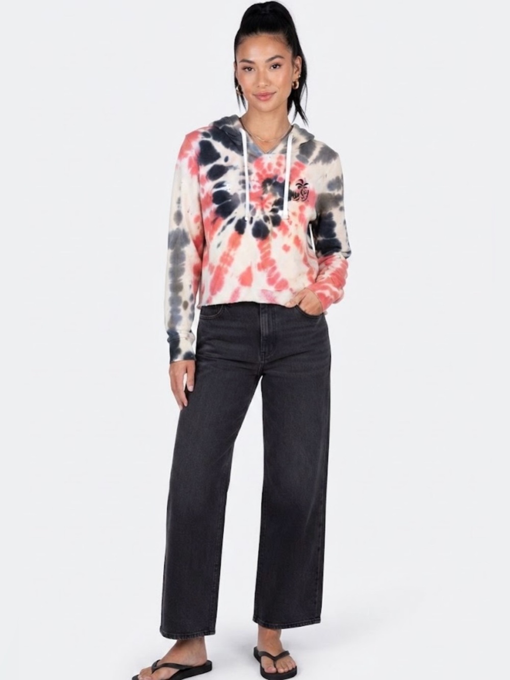 Hurley Womens Tie Dye Hoodie Sweatshirt Cropped Long Sleeve Pullover Size Medium